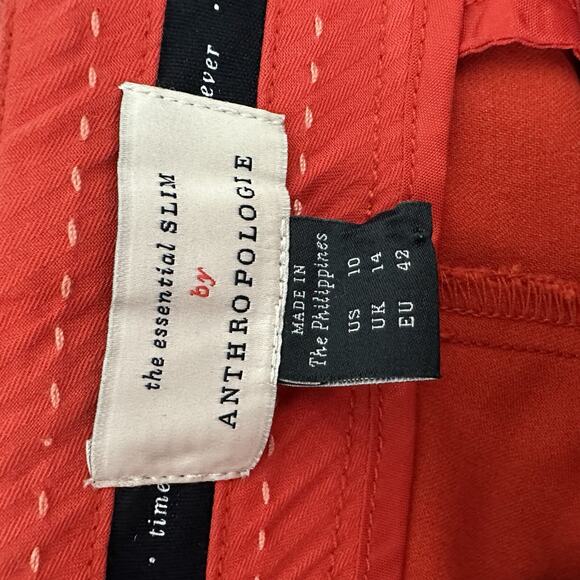 Anthropologie Pants Womens 10 Red Orange Essential Slim Button Pockets Career - Picture 8 of 16
